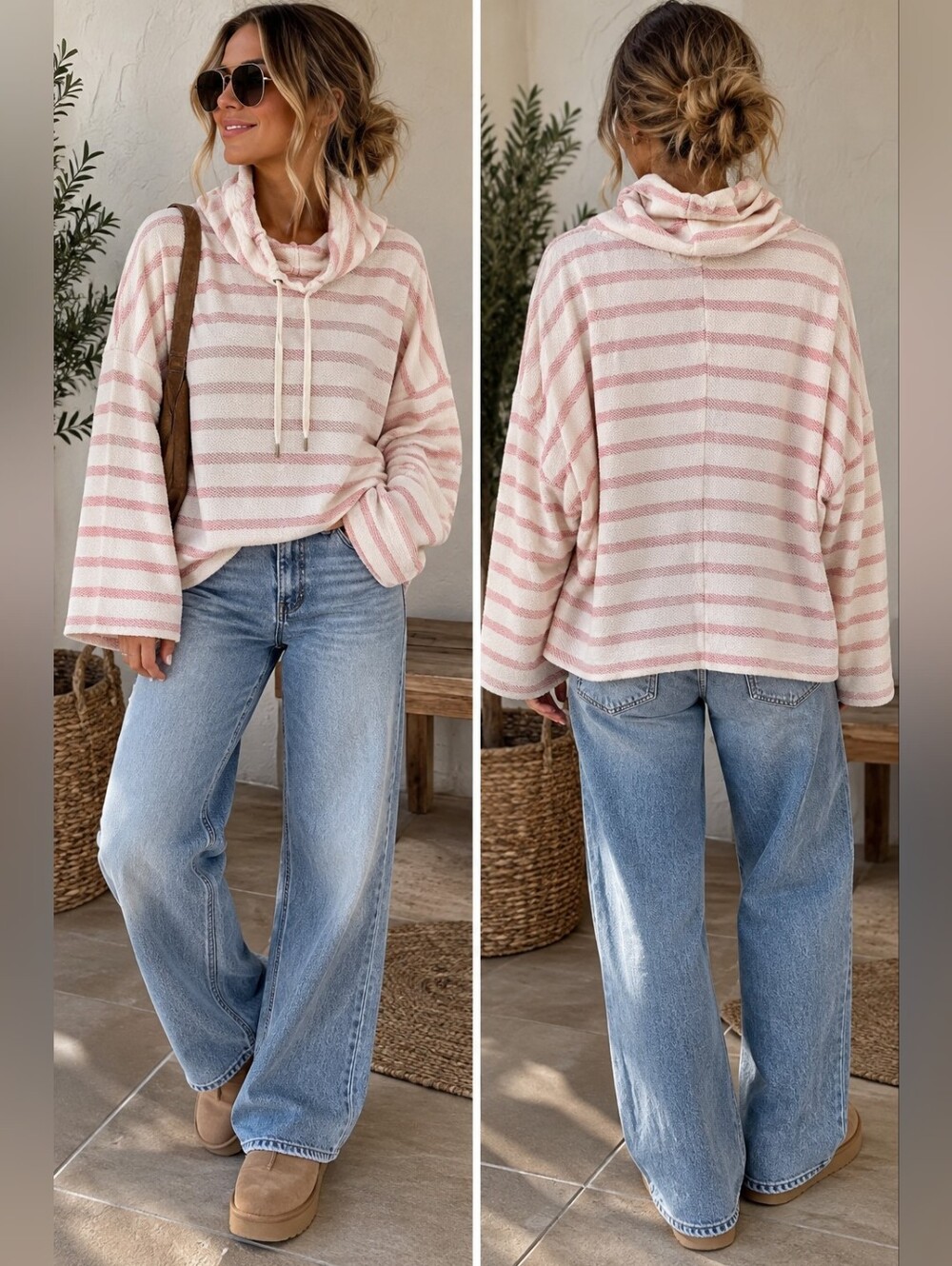 Chaps Cowl Neck Pullover XXL Striped Coastal Grandma Preppy Cozy Minimalist